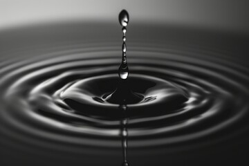 Poster - A close-up, black and white photo capturing the beauty of a single water droplet. This minimalist image can be used to add a touch of elegance and simplicity to various creative projects