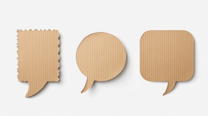 Poster - Three cardboard speech bubbles placed on a white surface. Suitable for various communication and advertising concepts