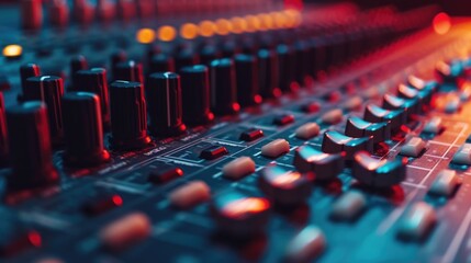 Aufkleber - A detailed close-up of a sound board with multiple knobs. Perfect for music production or audio engineering projects