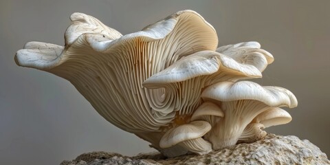 Poster - A detailed close-up of a mushroom growing on a rock. Perfect for nature enthusiasts and those interested in fungi.