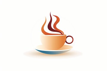 Elegant coffee cup logo in HD, featuring sleek vectors, minimalistic charm, simplicity in design, and vivid colors, isolated on white solid background