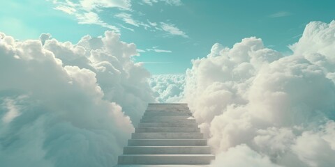 Poster - A stairway leading up into the sky, representing a pathway to unknown heights. Perfect for concepts of progress, aspirations, and reaching new heights