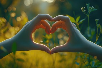 Poster - A person is creating a heart shape with their hands. This image can be used to represent love, affection, or expressing heartfelt emotions