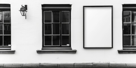 Poster - A black and white photo featuring three windows. This versatile image can be used for various design projects
