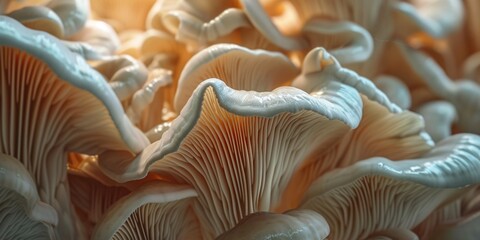 Poster - A close-up photograph showcasing a bunch of mushrooms. Perfect for nature enthusiasts and food-related projects