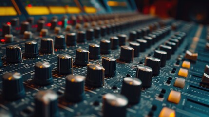 Aufkleber - A detailed close-up of a sound board with multiple knobs. Perfect for illustrating audio engineering or music production concepts
