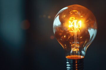 Poster - A light bulb sitting on a table. Can be used for concepts related to innovation, creativity, and ideas
