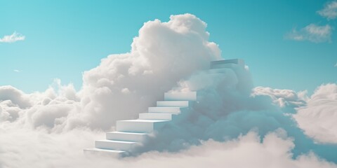 Poster - A stairway leading up into the clouds, symbolizing the journey to reach new heights. Perfect for motivational and inspirational content