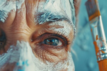 Poster - A close-up view of a person's eye with a brush. This image can be used for various artistic and makeup-related purposes