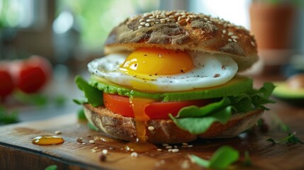 Poster - A detailed view of a sandwich placed on a cutting board. Perfect for food and cooking-related projects