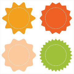 Poster - Set of vector starburst sunburst badges. Vintage labels. Starburst sale sticker. Colored stickers. Sunburst price tags. Simple Flat Style Vintage Labels. colourful icons on white background. 
