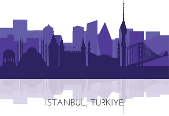 Poster - Silhouettes of Istanbul, vector illustration. Famous architecture landmarks Topkapi palace, Sultanahmet Mosque, German fountain, Galata Tower, TV tower, Bosphorus Bridge