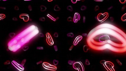 Wall Mural - heart neon love glowing fluorescent lights corridor stage cg background