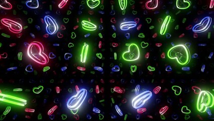 Wall Mural - heart neon love glowing fluorescent lights corridor stage cg background