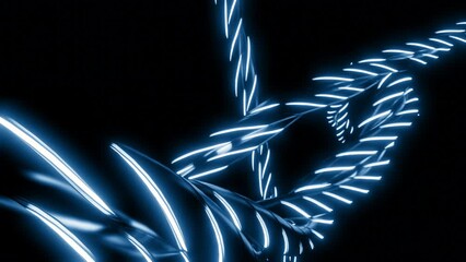 Poster - Animation of moving neon lines in dark. Design. Line of dark harnesses with neon stripes in dark. Abstract lines with neon stripes swirl in dark
