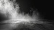 © ILOVEART - abstract image of light black room concrete floor panoramic view of the abstract fog white cloudiness, space for product presentation ,mist or smog moves on light black background