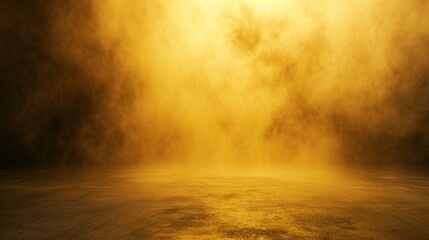 Wall Mural - abstract image of dark yellow room concrete floor panoramic view of the abstract fog white cloudiness, space for product presentation ,mist or smog moves on dark yellow background