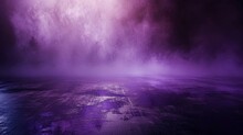 A Panoramic View Of A Dark Room, Its Glossy Concrete Floor Reflecting A Mysterious Purple Mist That Drifts Across A Violet Background.