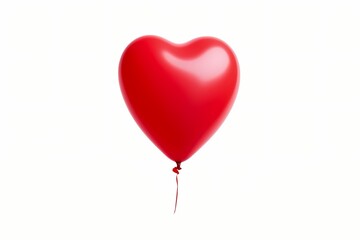 A single red heart-shaped balloon floating against a plain white backdrop isolated on white solid background