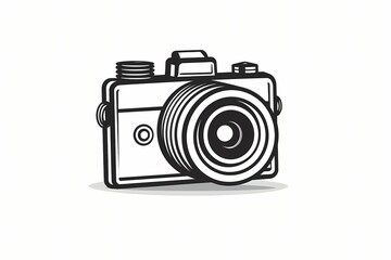 Sticker - A vintage-style stamp featuring a minimalistic illustration of a camera, symbolizing photography and capturing memories, isolated on a white solid background