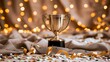 Golden championship cup with magical defocused background and celebration confetti.