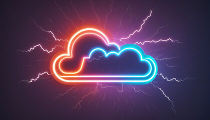 Wall Mural - abstract minimalist background with colorful clouds and neon lightning symbol, glowing thunder sign 