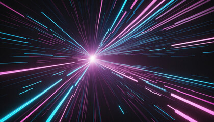 Wall Mural - neon abstract design with pink and blue glowing lines, inspired by the speed of light and meteor sho