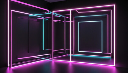 Wall Mural - neon linear frames on abstract geometric background- futuristic wallpaper.