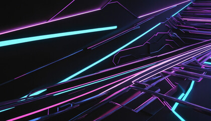 Wall Mural - 3d neon wallpaper with dynamic glowing lines