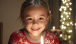 Smiling child, cute and cheerful, celebrating Christmas with joy generated by AI