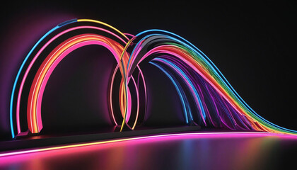 Wall Mural - neon rainbow lights and laser beams on black background.
