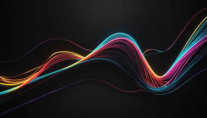 Wall Mural - 3d abstract neon ribbon design with vibrant colors on dark background