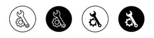 Repair Tools Icon Set. Machenic Screwdriver And Wrench Vector Symbol In A Black Filled And Outlined Style. Maintenance Toolkit Sign.