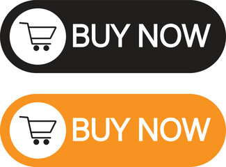 Poster - Shopping cart button . Buy now button icon set vector . Black and orange buy now button with shopping cart icon