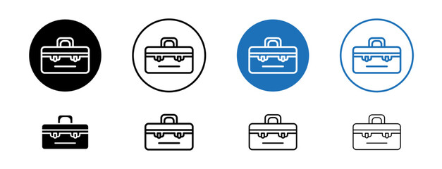 Toolbox line icon set. Tool Box Kit symbol in black and blue color.