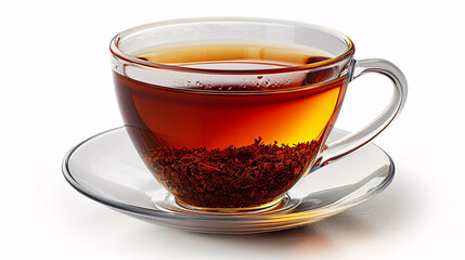 Wall Mural - Glass cup of hot aromatic tea on white background
