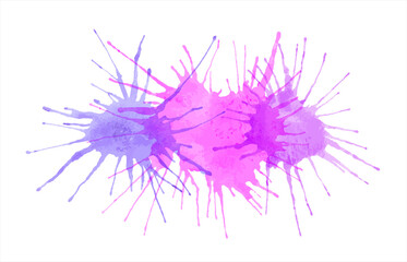 Aufkleber - purple watercolor blots, stains, paint spots with splashes, splatter vector text background. salute 