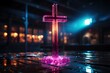 isolated christian cross with neon light , good friday
