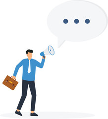 Wall Mural - Communication leadership skills and conveying information or announcements, Management communication with subordinates and leader in a team, Man stands on loudspeaker and shows the direction of develo