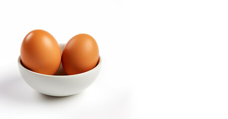 two chicken eggs in a white plate on a white background