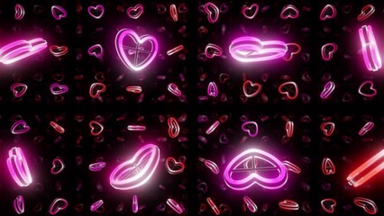 Wall Mural - Heart Neon love glowing fluorescent lights corridor stage CG background