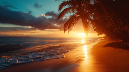 Wall Mural - cinematic paysage photography of palms on the beach during sunset