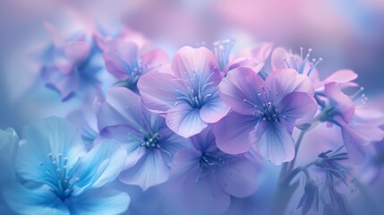  flowers with subtle color gel lighting, enhancing the natural colors with soft lavender and teal tones