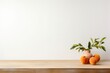 Empty wooden amber table over white wall background