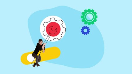 Wall Mural - Young man, employee working on fixing problems with project, software tasks. Creating comfortable usage of products. Stop motion, animation. Concept of business, modern technologies, IT, innovations