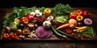 Vegetables wooden board, ingredients of food