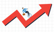 Investment volatility metaphor of riding minicycle, Financial stock market fluctuation rising up concept
