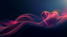 Blurred Maroon And Pink Heart With Golden Wave On Dark Blue Background 