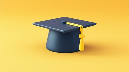 College cap, graduation cap, mortar board. Education, degree ceremony concept. 3d vector icon. Cartoon minimal style. yellow background