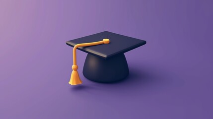 College cap, graduation cap, mortar board. Education, degree ceremony concept. 3d vector icon. Cartoon minimal style. purple background